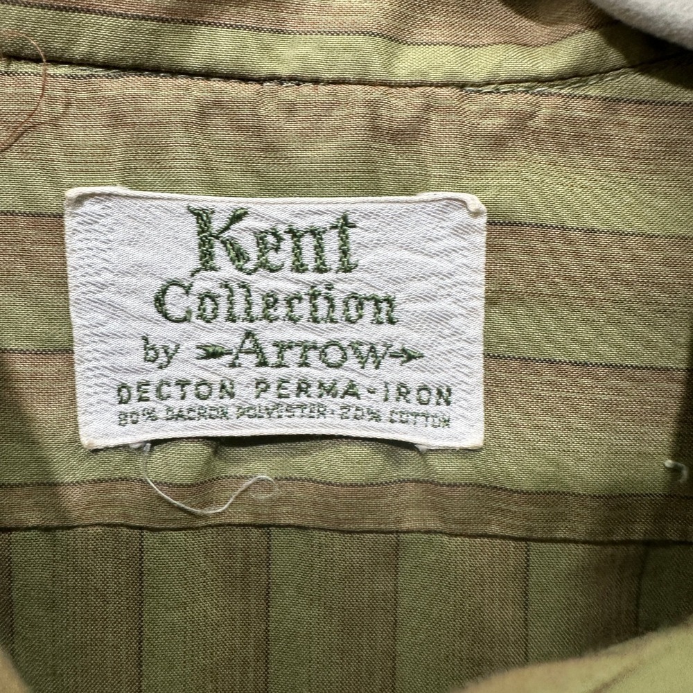 Vintage Arrow Kent Collection Drake II Olive Green Striped Dress Shirt 16.5 35 - Picture 3 of 12